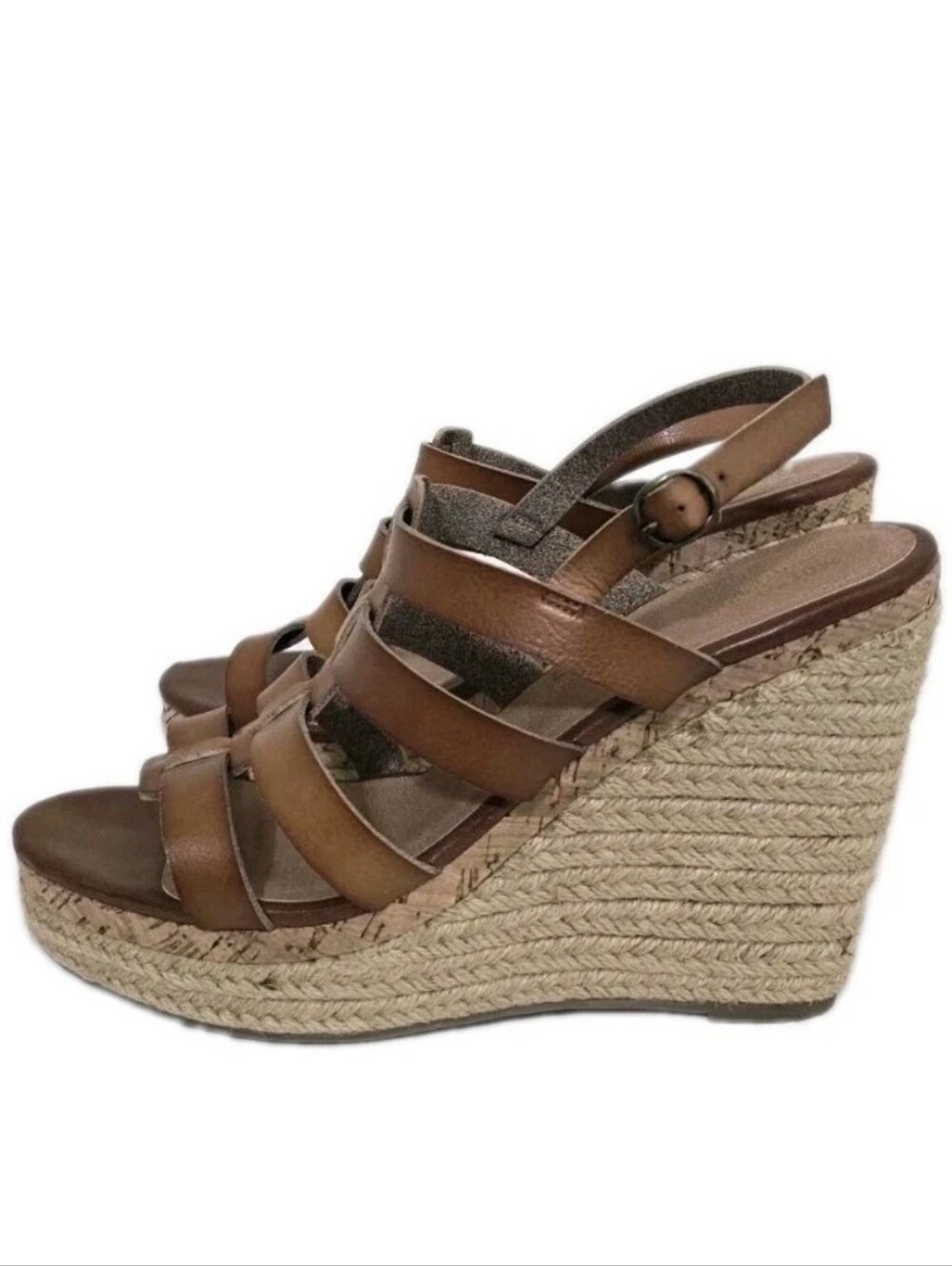 MOSSIMO size 10 Strappy Caged Espadrille 5"‎ Wedge Sandals Cognac Brown
